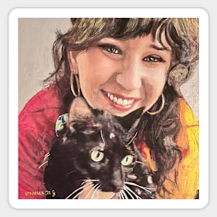 Woman with Black Cat Sticker